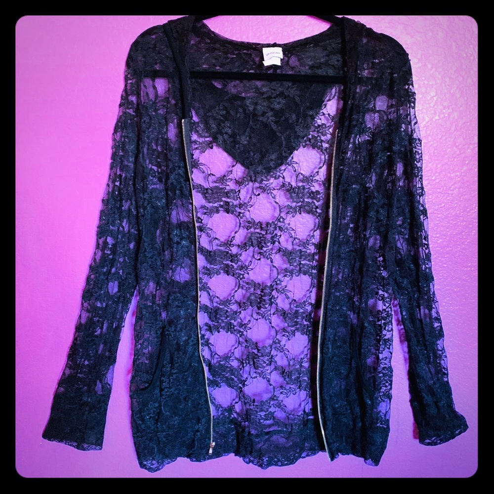 Black Lace Full Zip Hoodie W/Pockets Adult XL